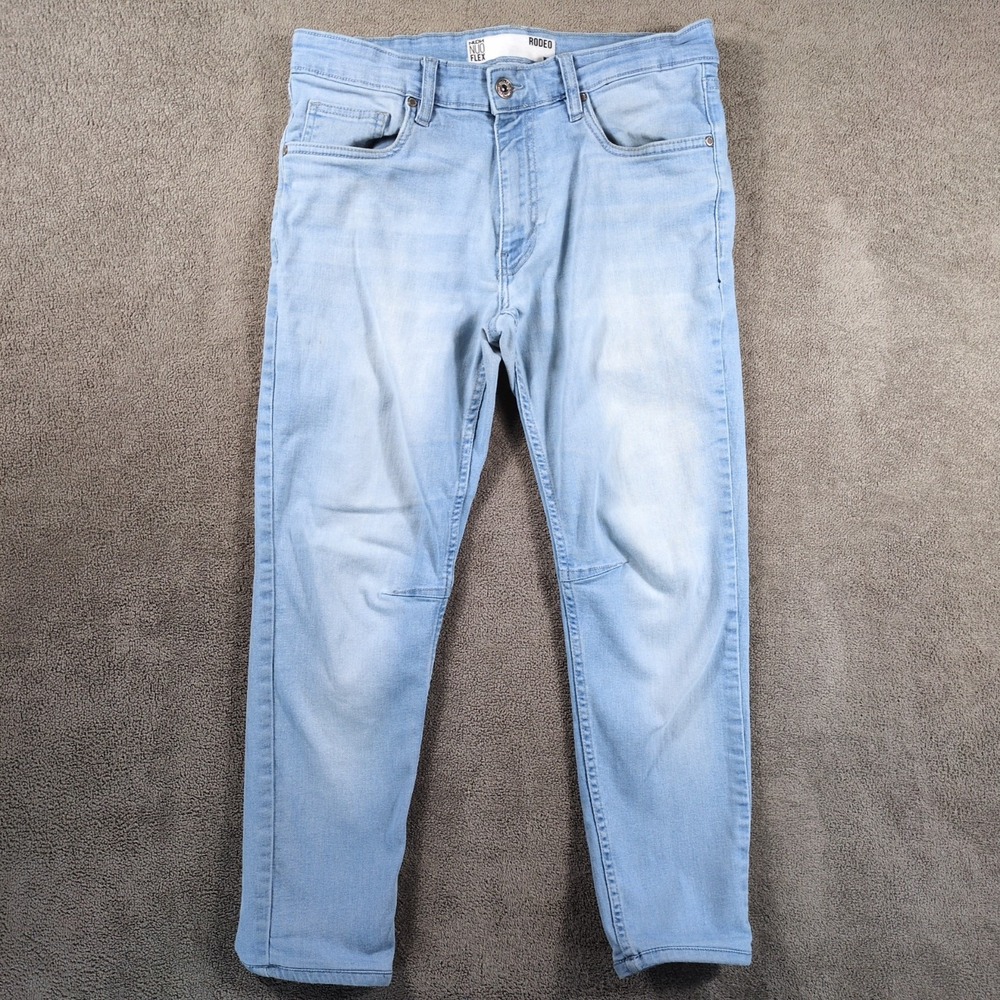 Nuon Nuo Flex Rodeo Jeans Mens 32 Light Blue Denim Stretch Skinny Leg Mid Rise